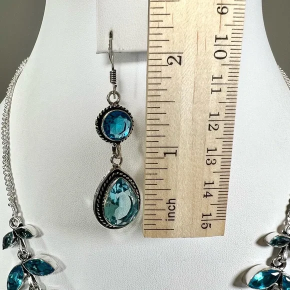 Turquoise Blue Topaz 925 Gemstone Necklace & Earrings - Picture 8 of 10